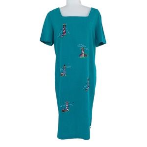 Country Concepts Linen Dress with Embroidered Lighthouse Print